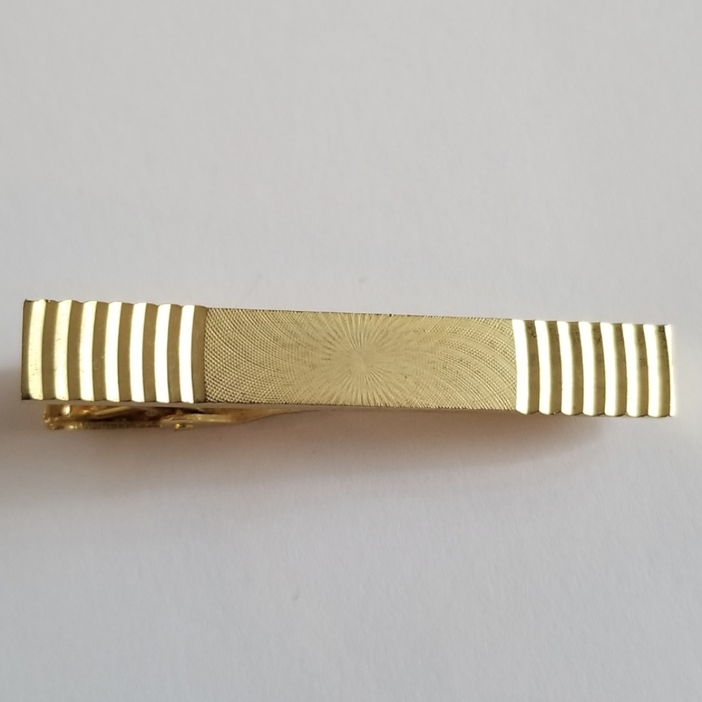 Vintage tie clip bar gold tone mens dress jewelry